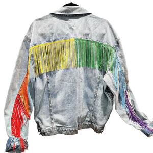 Upcycled Vintage Gap Jacket with Multicolored/Rhinestone w Fringe